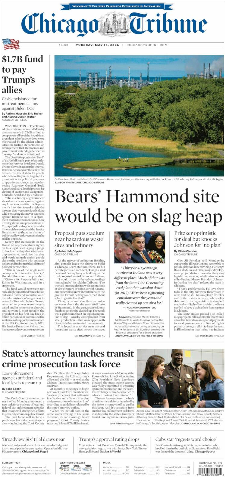 Portada de Chicago Tribune (USA)