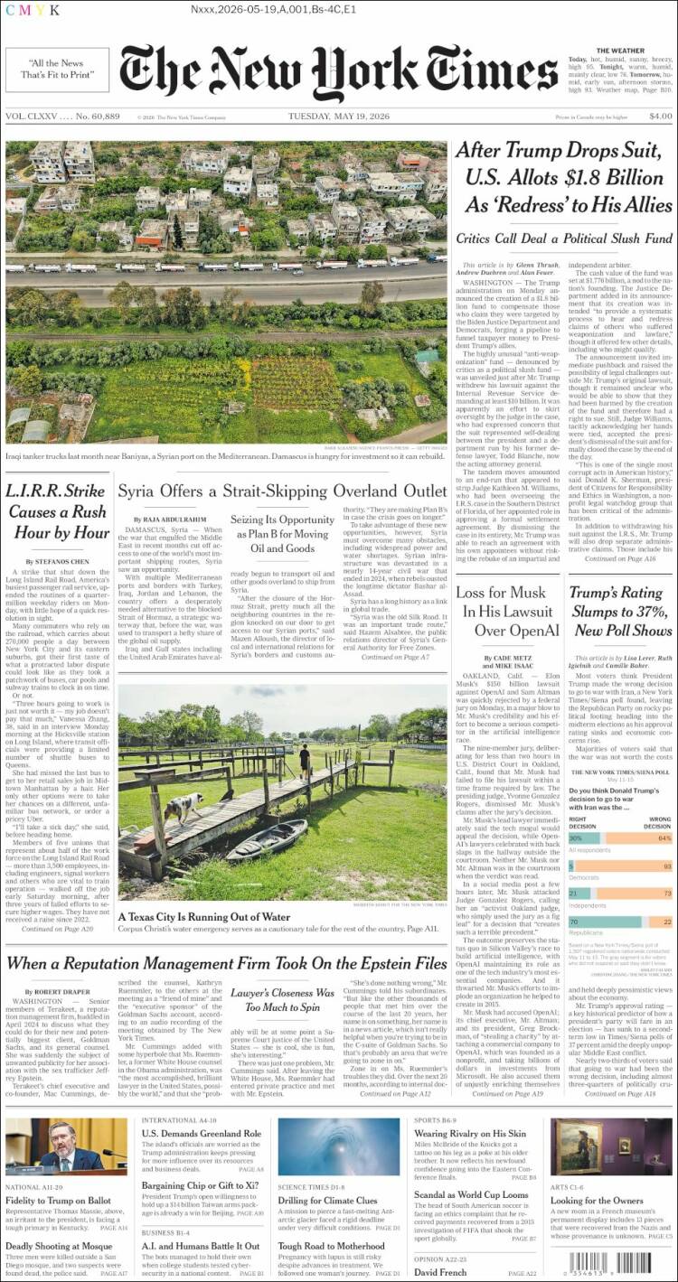 Portada de New York Times (USA)
