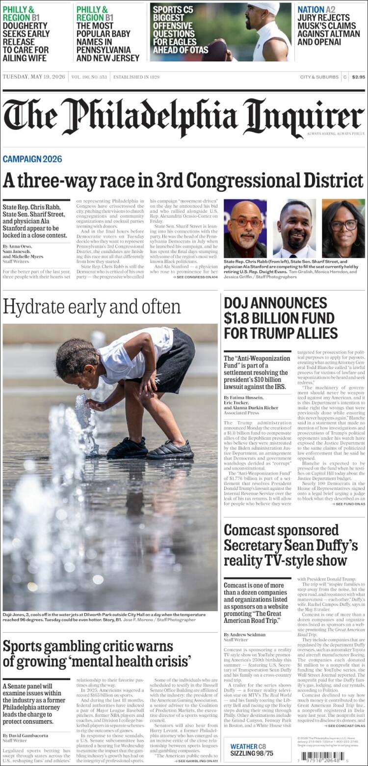 Portada de Philadelphia Inquirer (USA)