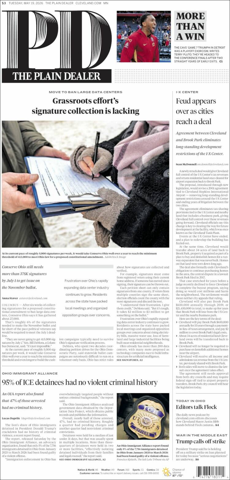 Portada de The Plain Dealer (USA)