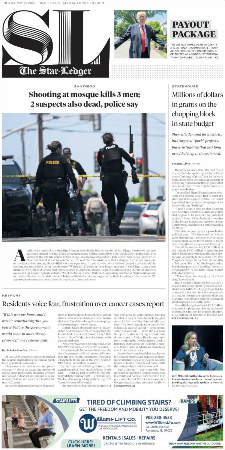 Portada de Star-Ledger (USA)