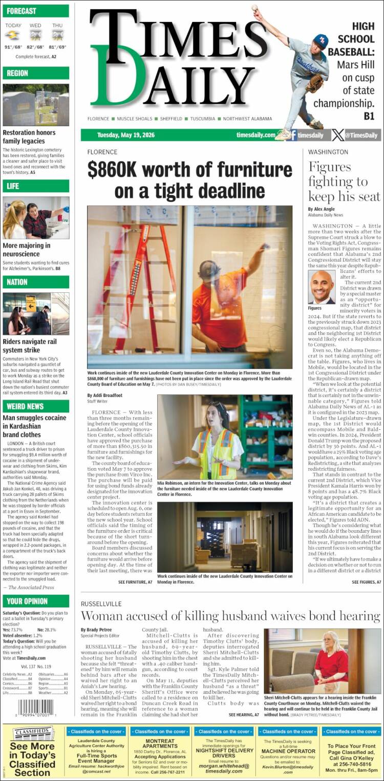Portada de Times Daily (USA)