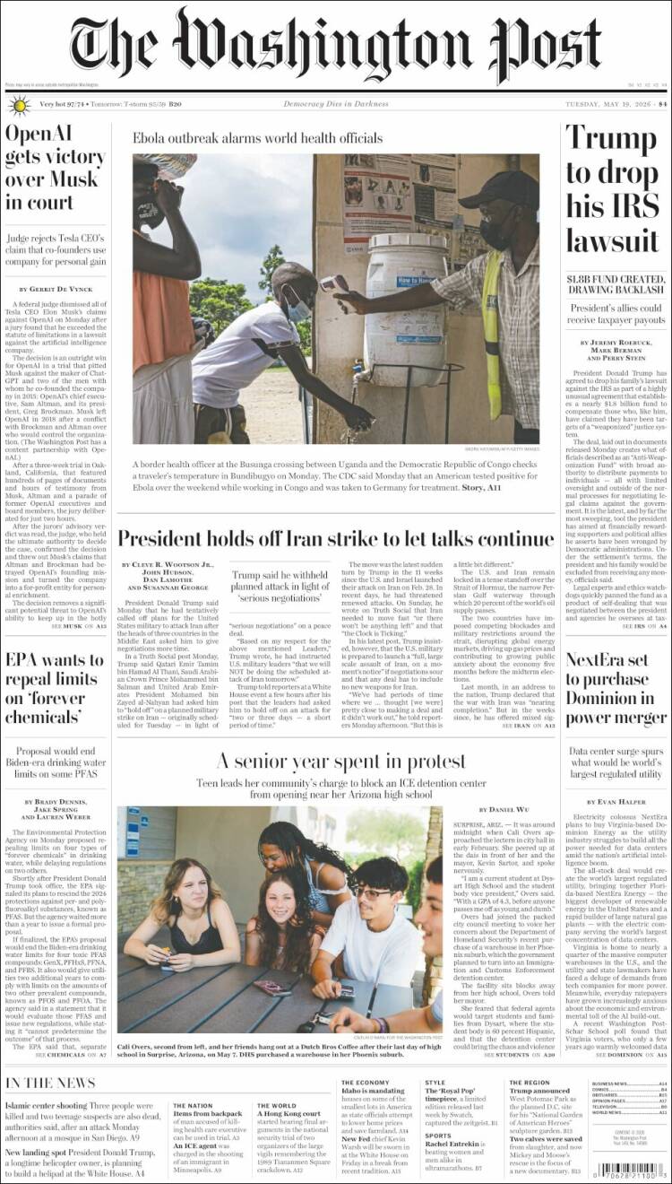 Portada de The Washington Post (USA)