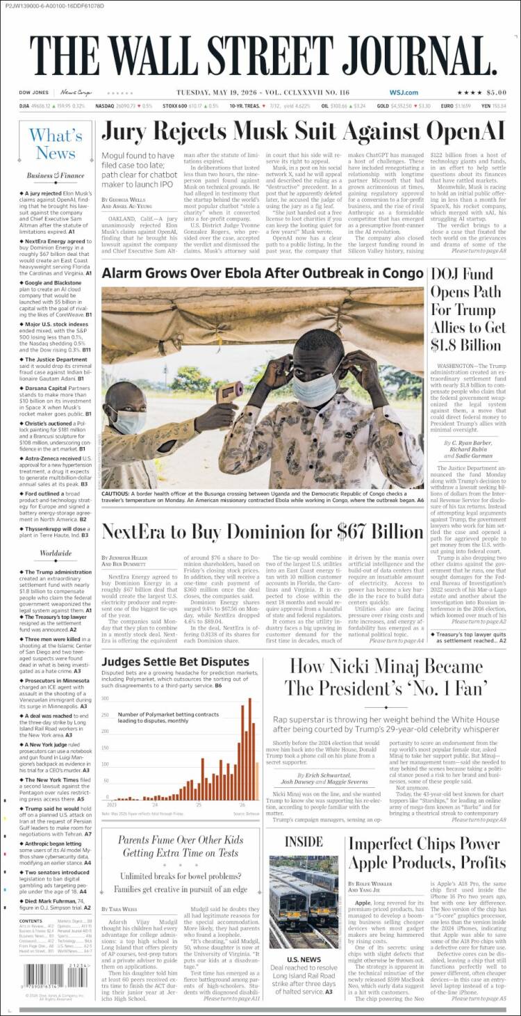 Portada de Wall Street Journal (USA)