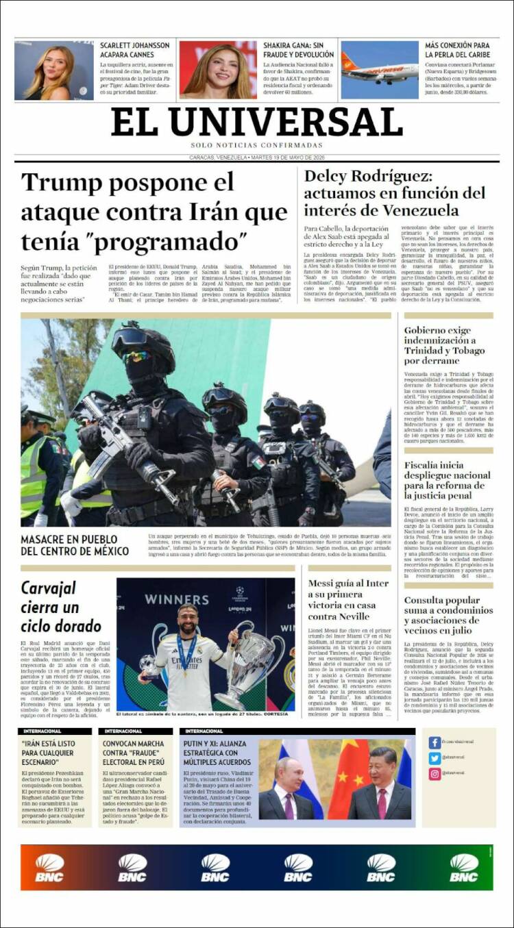 Portada de Universal (Venezuela)
