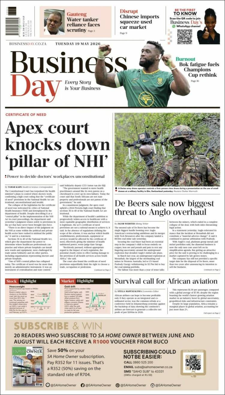 Portada de Business Day (Sud&aacute;frica)