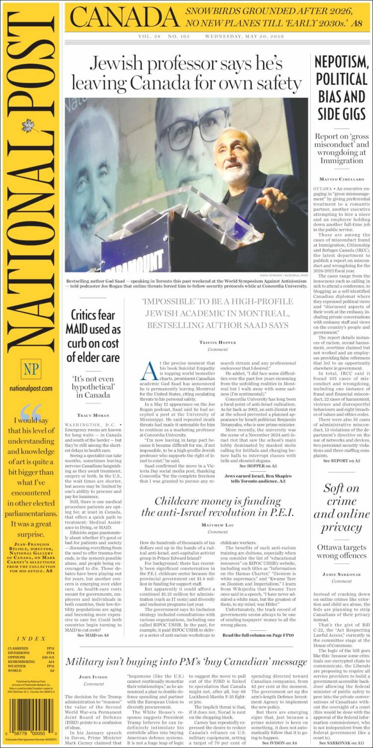 Portada de The National Post (Canad&aacute;)