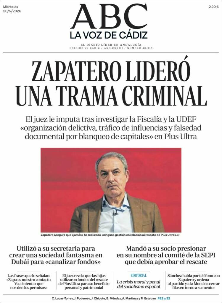 Portada de La Voz de Cádiz (Espa&ntilde;a)
