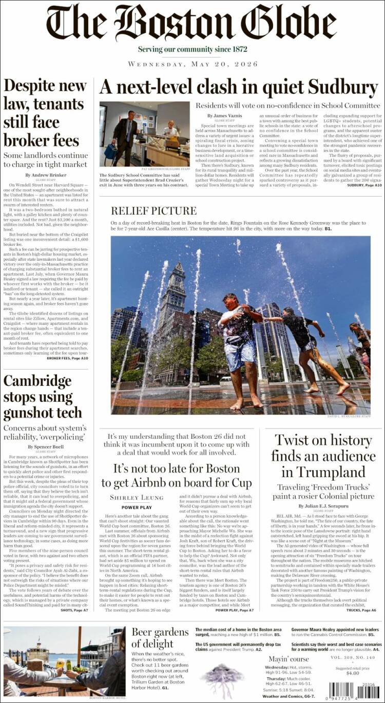 Portada de Boston Globe (USA)