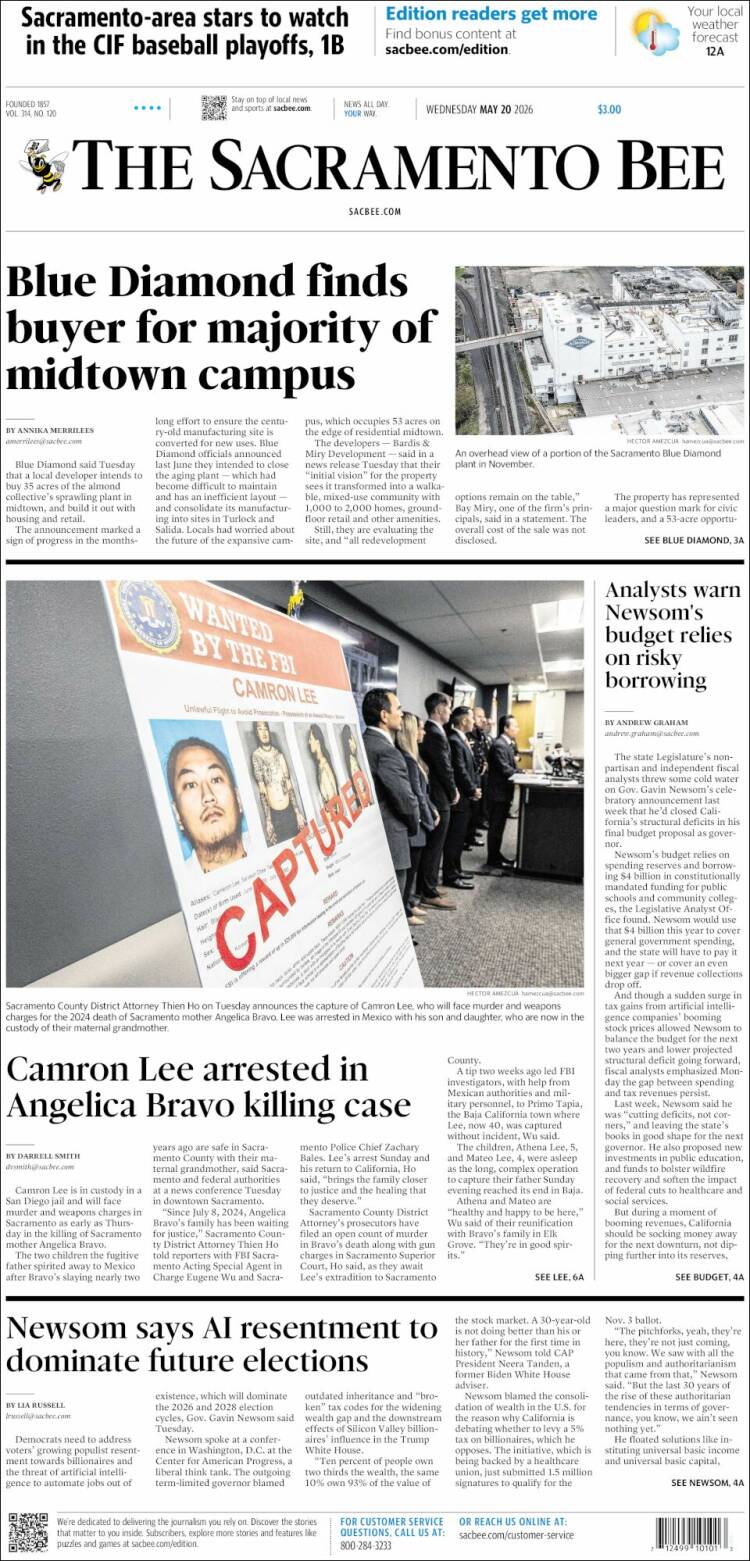 Portada de The Sacramento Bee (USA)