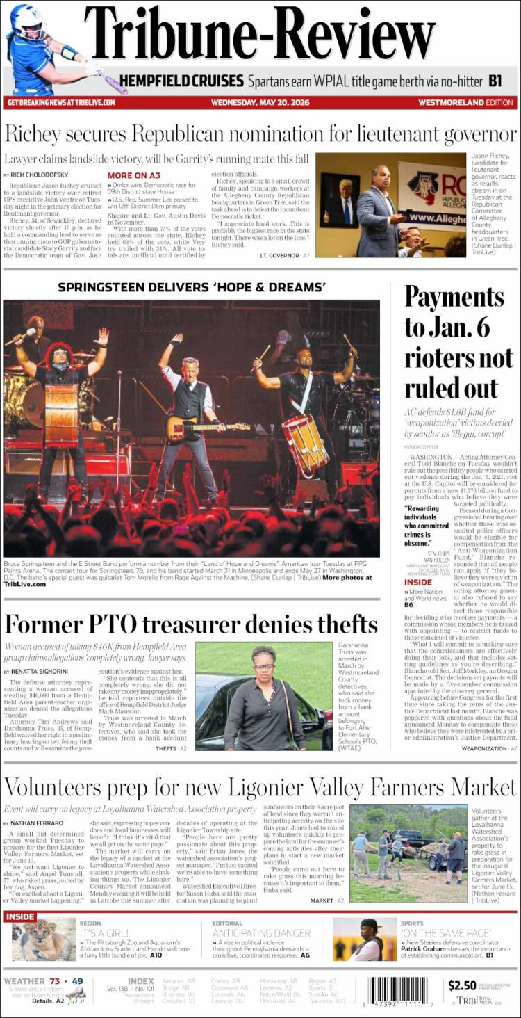 Portada de Tribune-Review (USA)