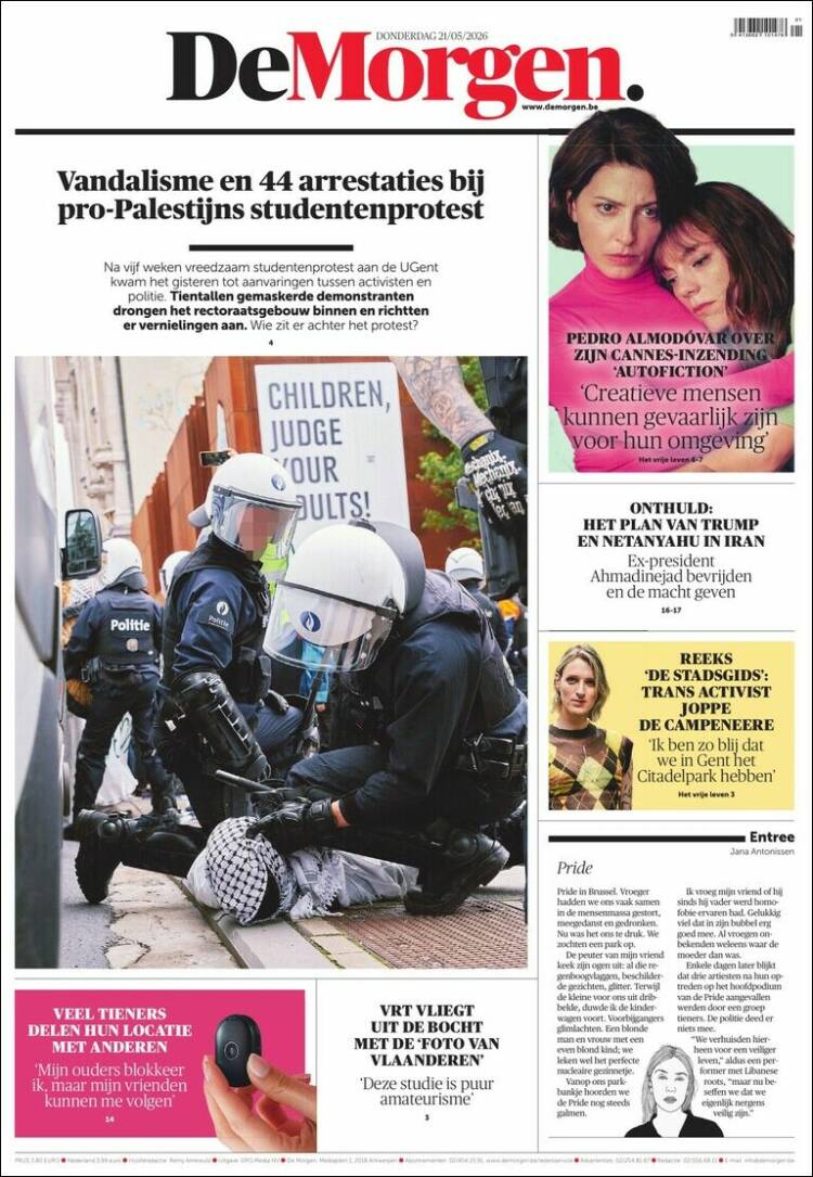 Portada de De Morgen (B&eacute;lgica)