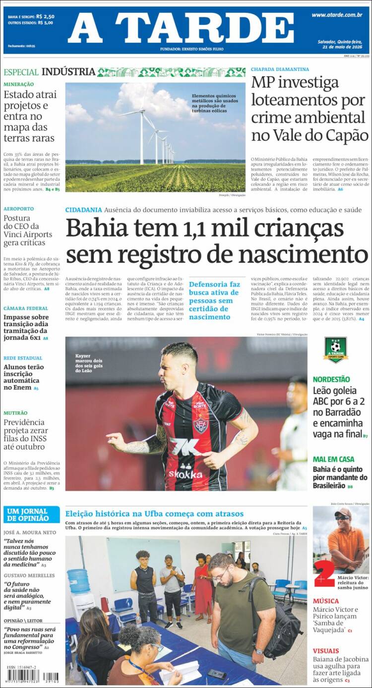 Portada de Diário A Tarde (Brasil)