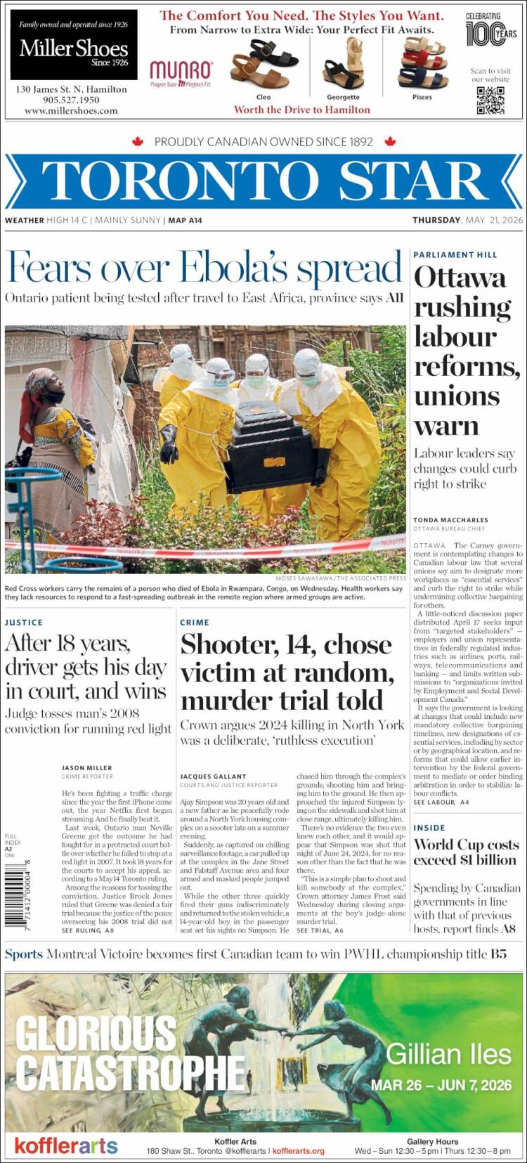 Portada de The Toronto Star (Canad&aacute;)