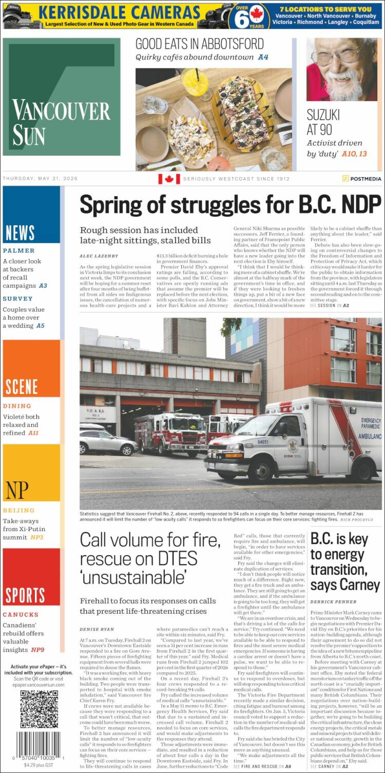 Portada de The Vancouver Sun (Canad&aacute;)