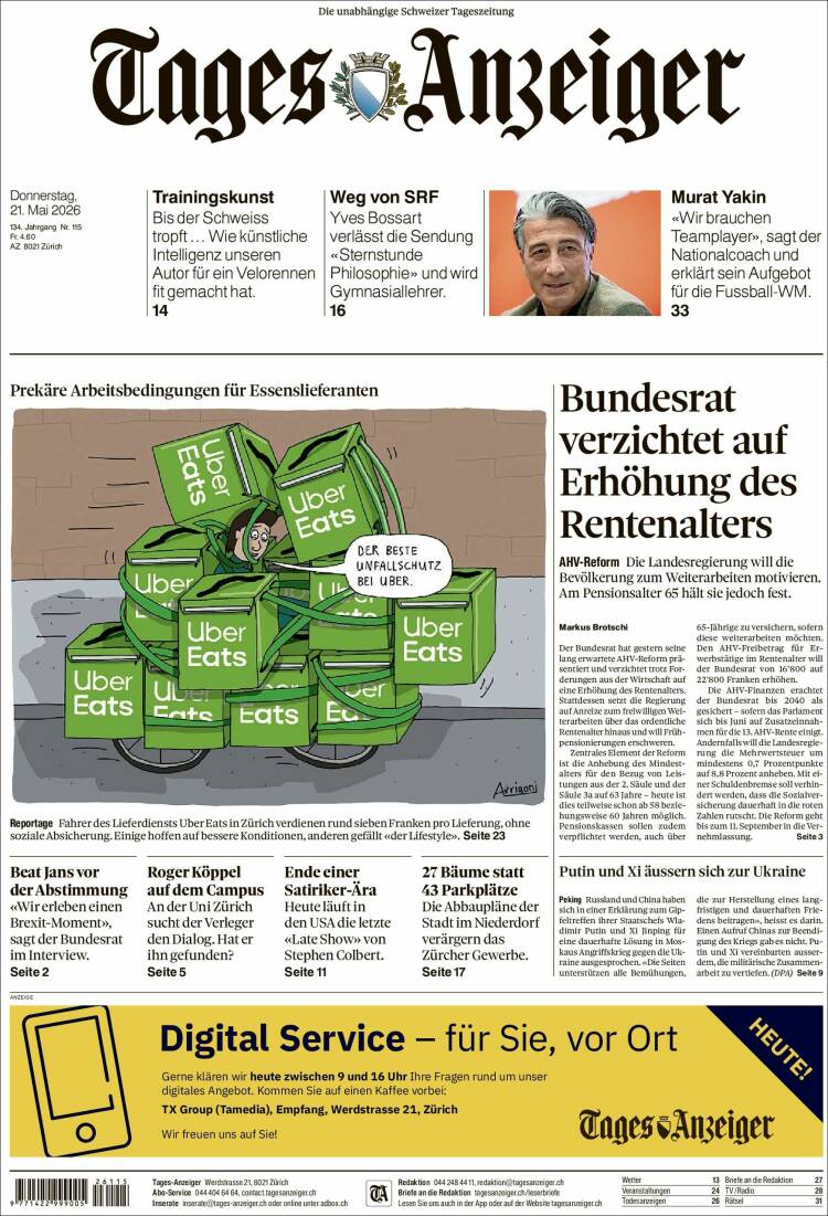 Portada de Tages-Anzeiger (Suiza)