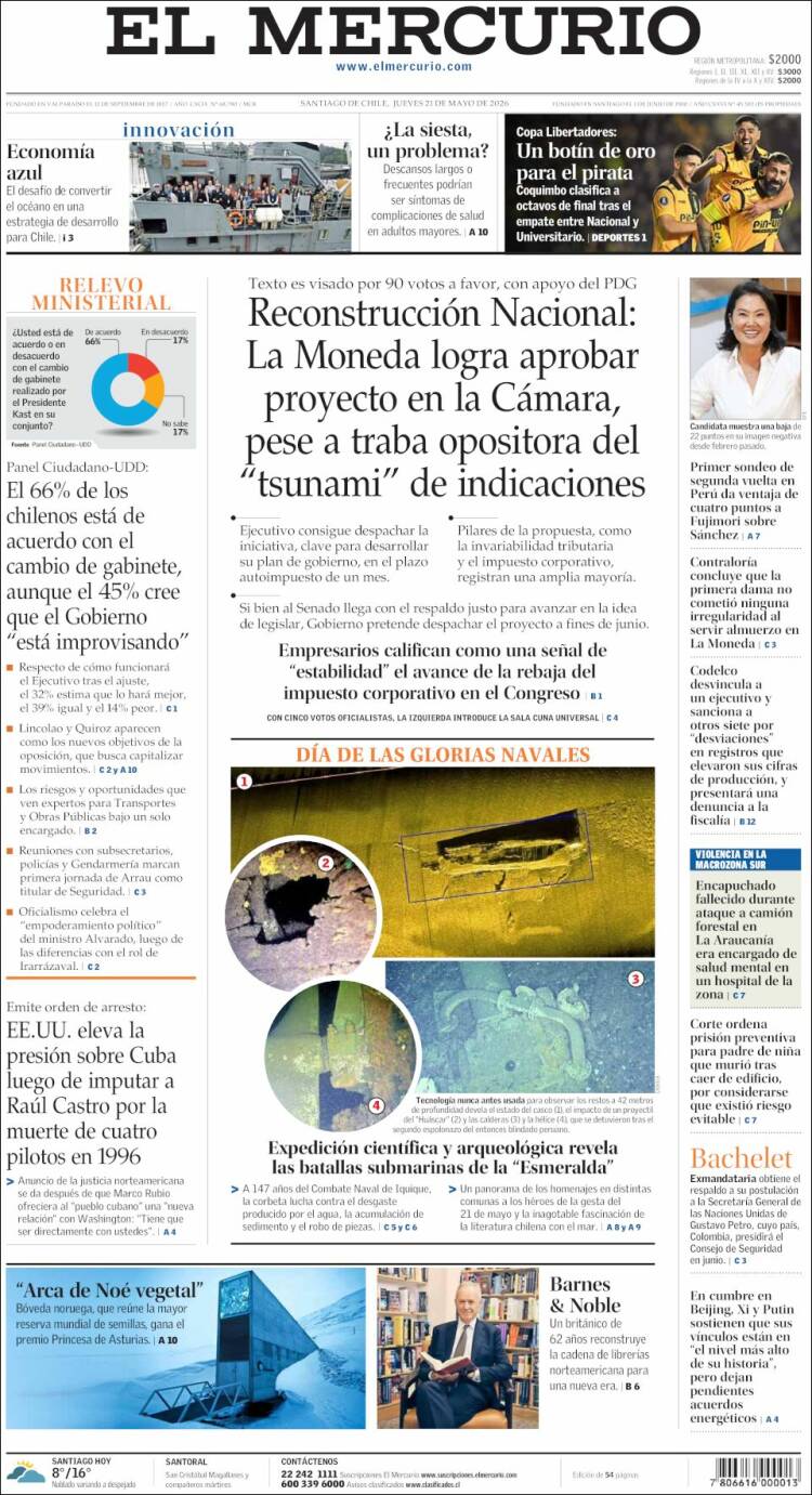 Portada de El Mercurio (Chile)