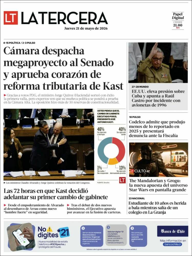Portada de La Tercera (Chile)