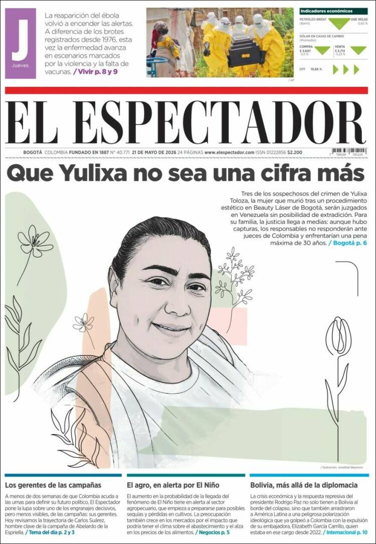 Portada de El Espectador (Colombia)