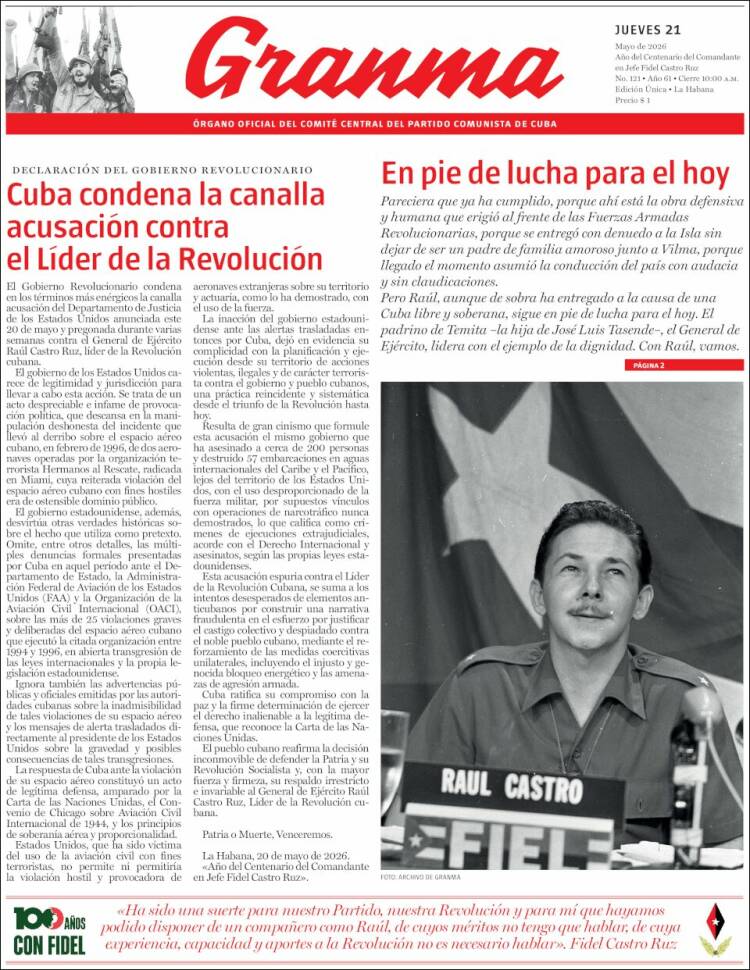 Portada de Granma (Cuba)