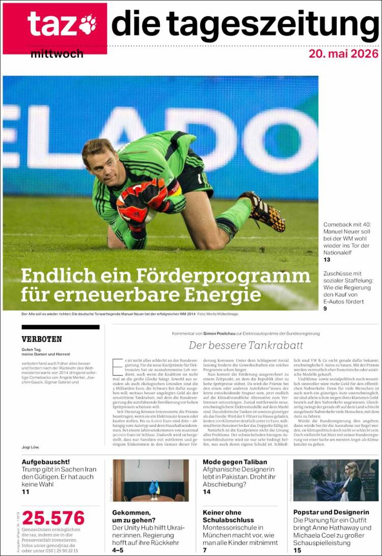 Portada de Die Tageszeitung (Alemania)