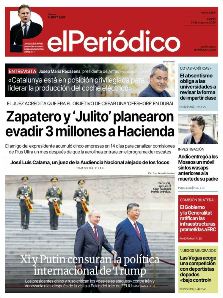 Portada de El Periódico (Espa&ntilde;a)