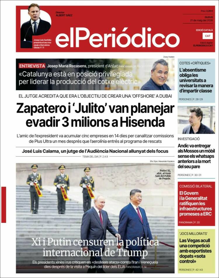 Portada de El Periódico de Catalunya (Espa&ntilde;a)