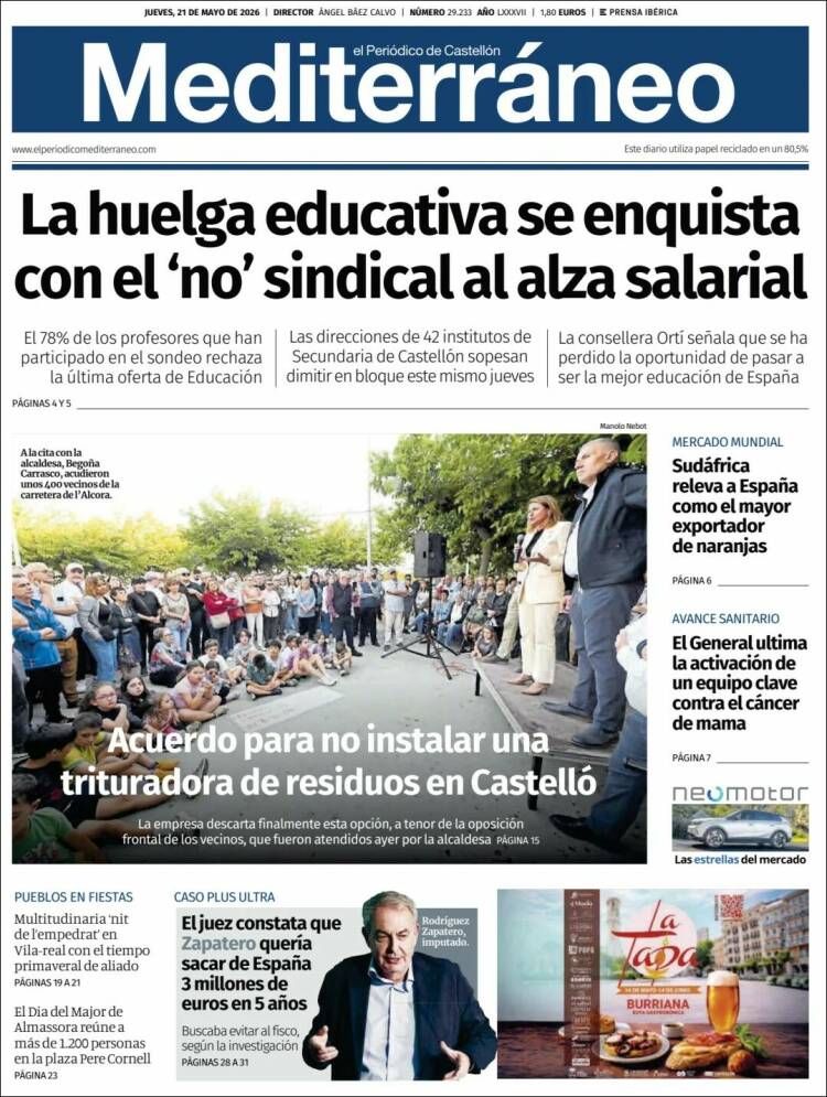 Portada de El Periódico Mediterraneo (Espa&ntilde;a)