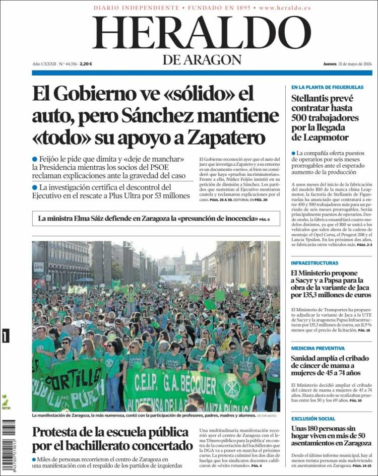 Portada de Heraldo de Aragón (Espa&ntilde;a)