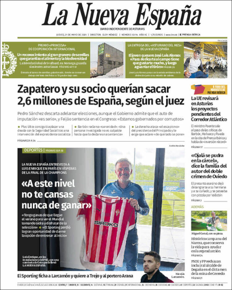 Portada de La Nueva España (Espa&ntilde;a)