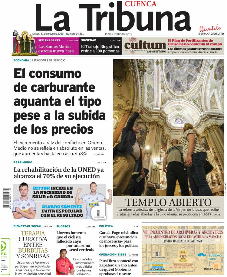 Portada de La Tribuna de Cuenca (Espa&ntilde;a)