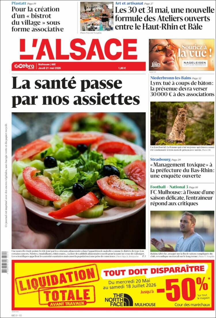 Portada de Journal L'Alsace (Francia)