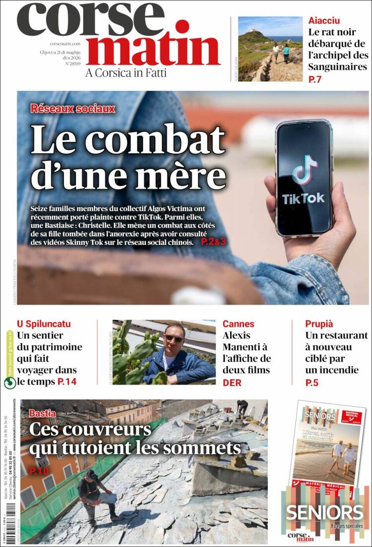 Portada de Corse-Matin (Francia)