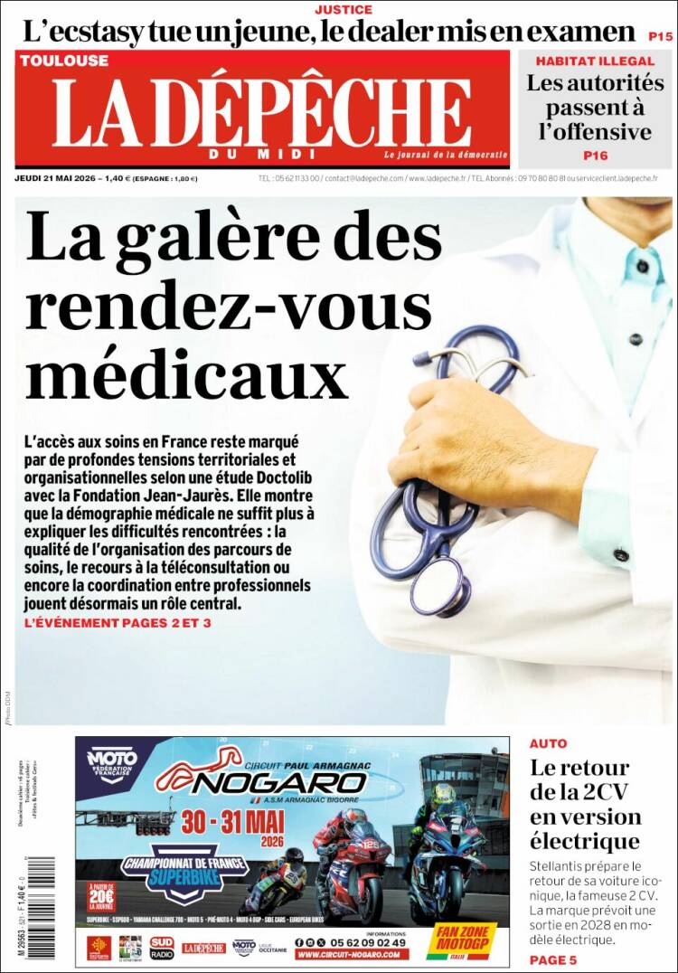 Portada de La Dépêche du Midi (Francia)