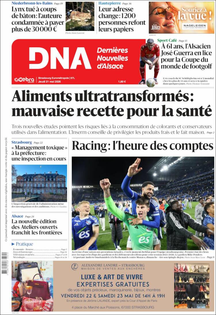 Portada de Les Dernières Nouvelles d'Alsace (Francia)