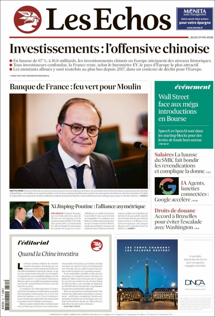 Portada de Les Echos (Francia)