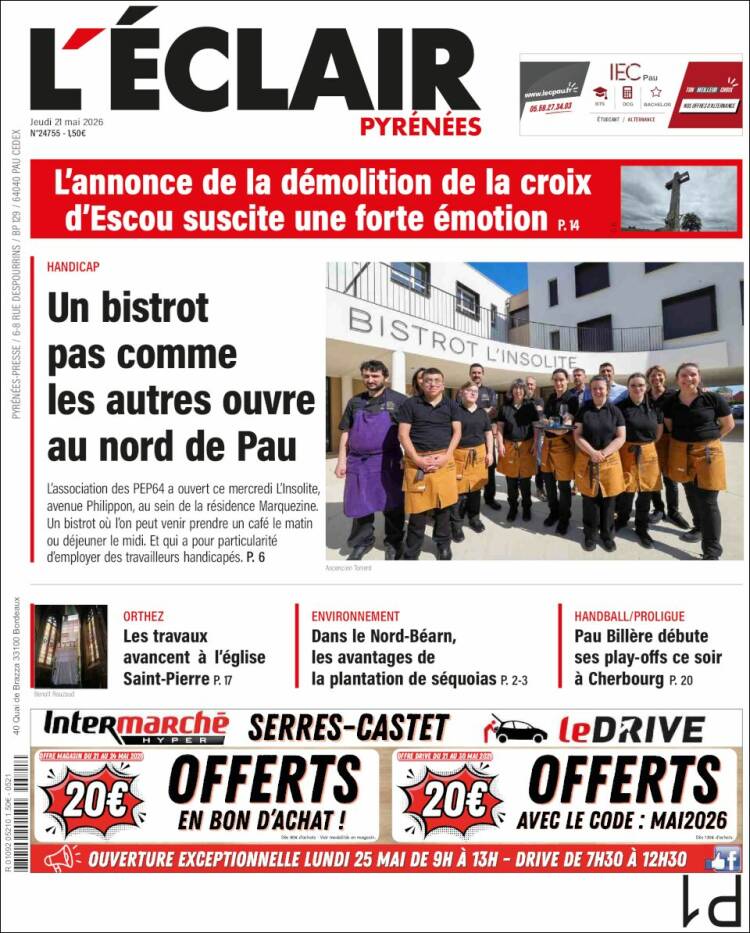 Portada de L'Eclair des Pyrénées (Francia)