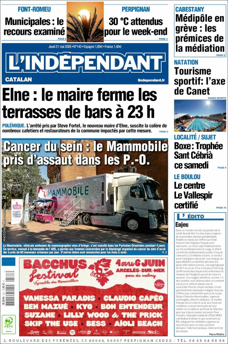 Portada de Le Indépendant (Francia)