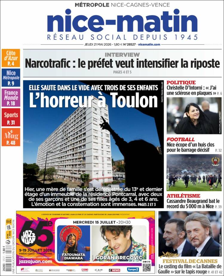 Portada de Nice-Matin (Francia)