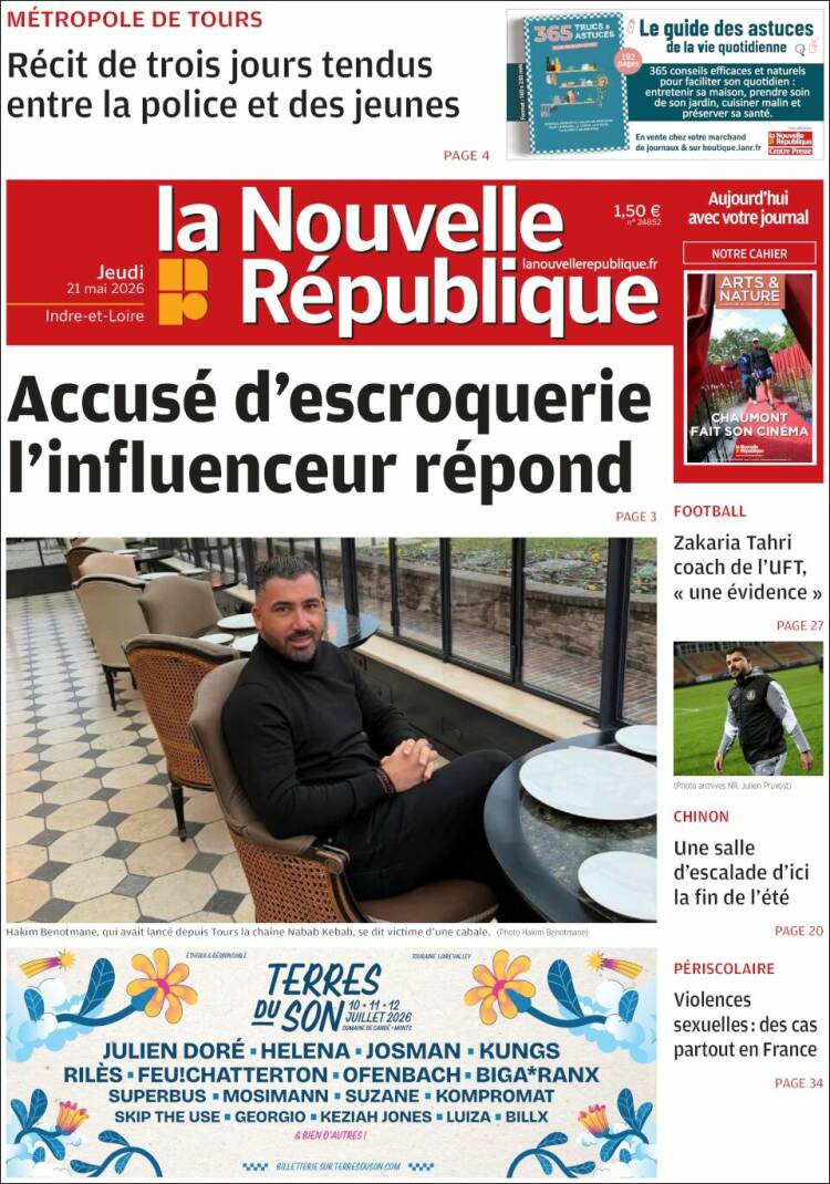 Portada de La Nouvelle Republique (Francia)