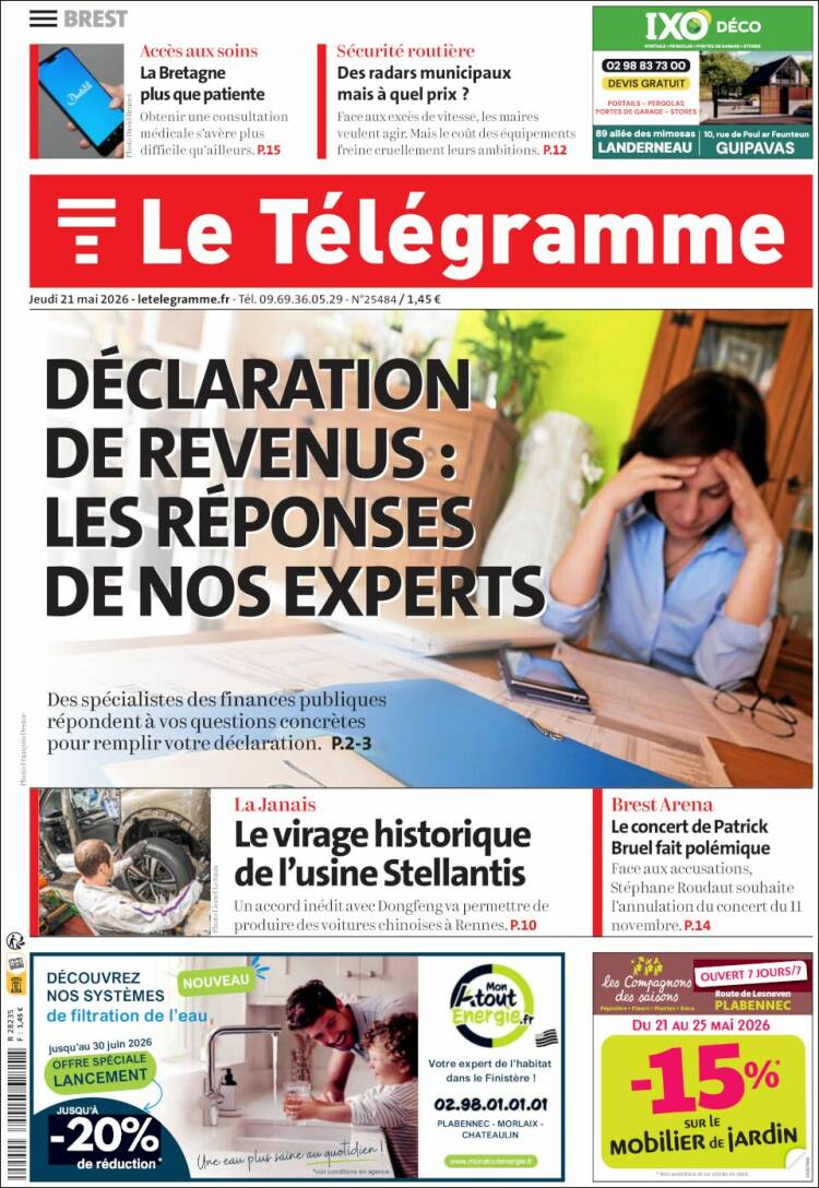 Portada de Télégramme (Francia)