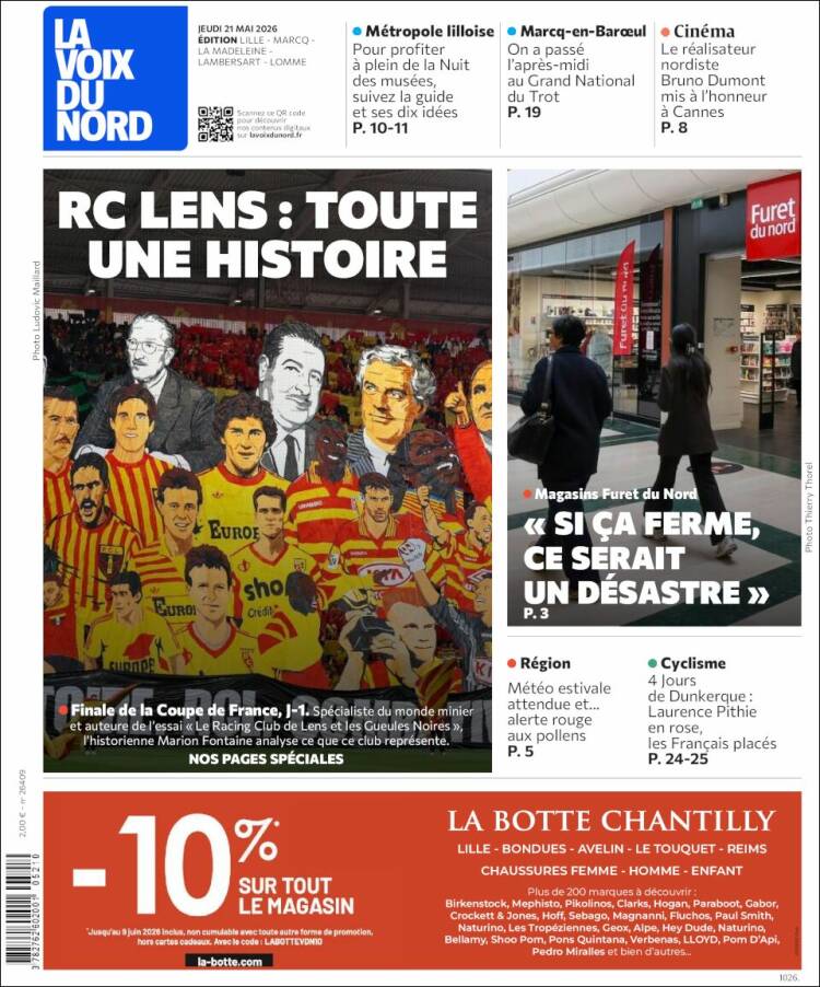 Portada de La Voix du Nord (Francia)