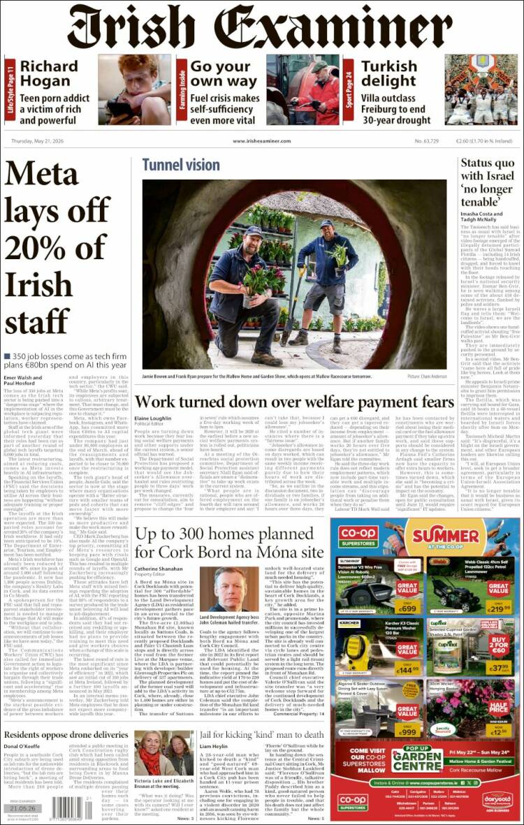 Portada de Irish Examiner (Irlanda)