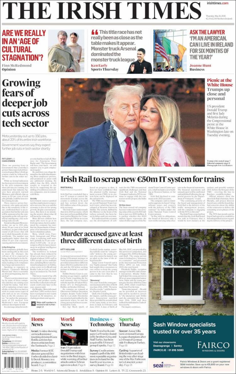 Portada de Irish Times (Irlanda)