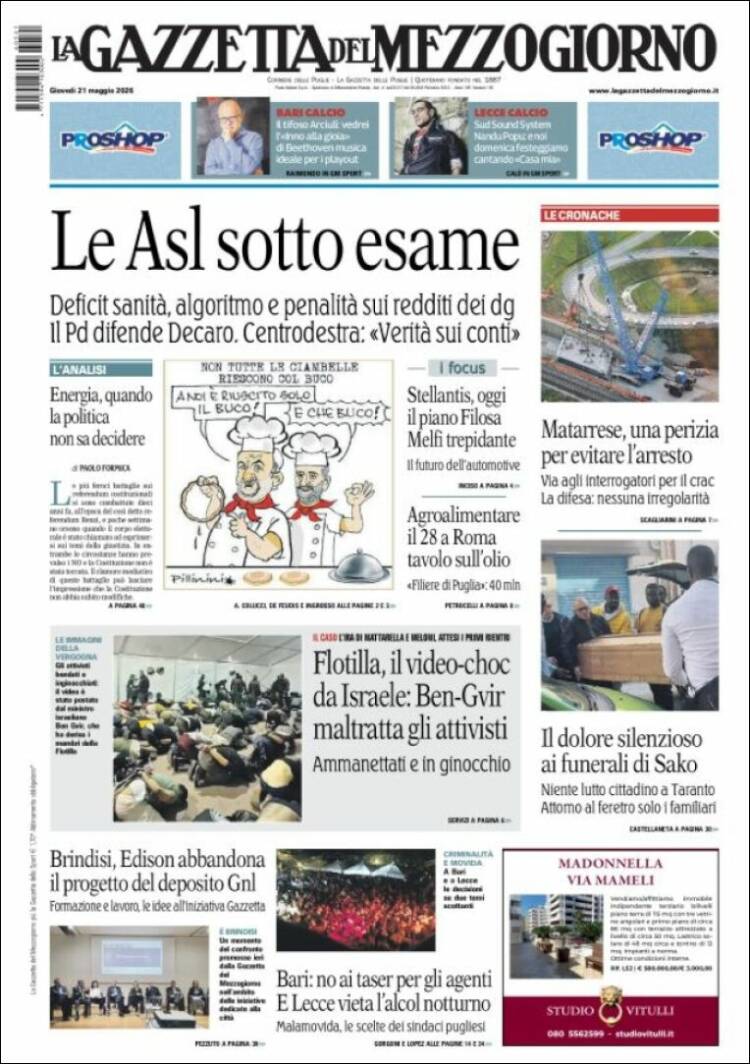 Portada de La Gazzetta del Mezzogiorno (Italia)