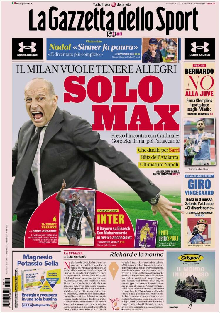 Portada de La Gazzetta dello Sport (Italia)