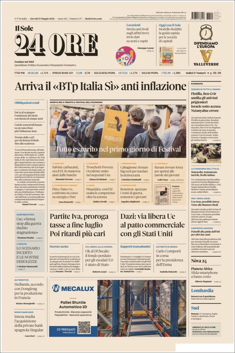 Portada de Il Sole 24 ORE (Italia)