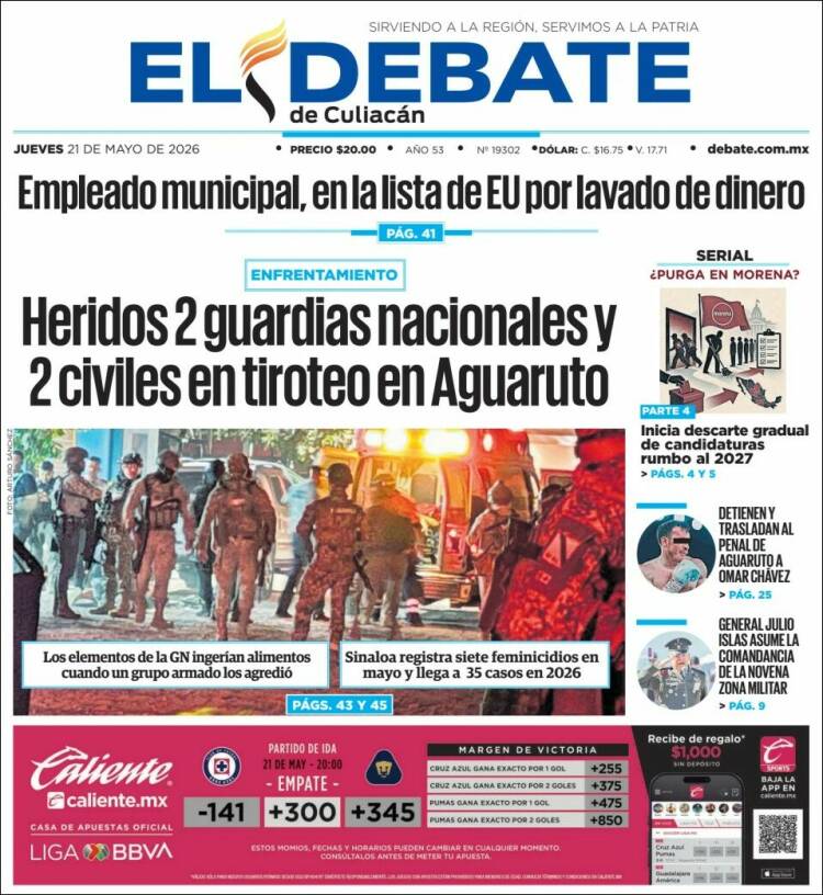 Portada de El Debate de Culiacán (M&eacute;xico)