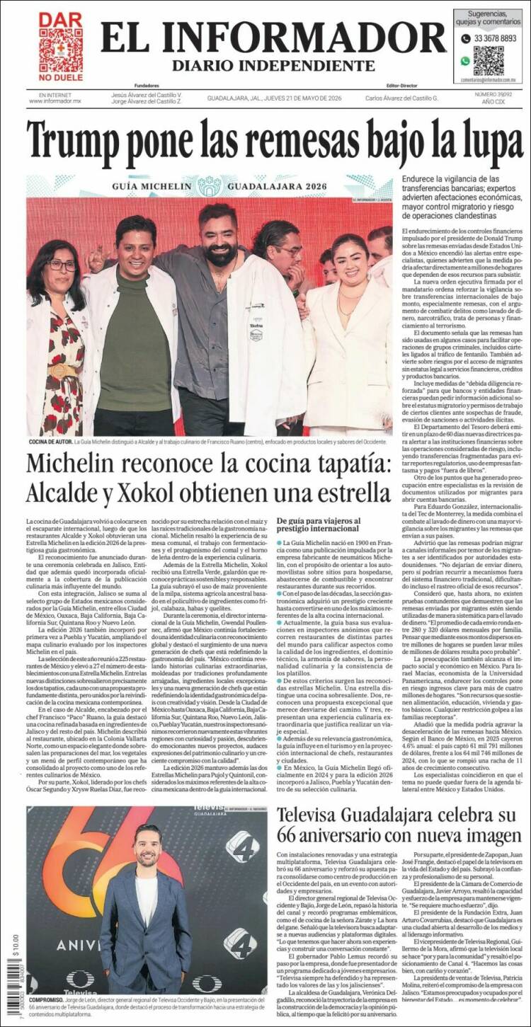 Portada de El Informador (M&eacute;xico)