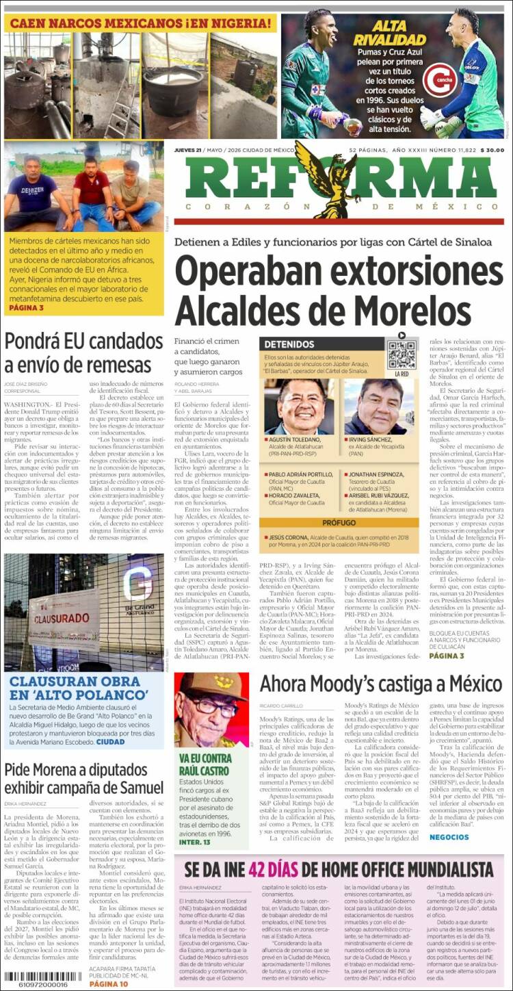 Portada de Reforma (M&eacute;xico)